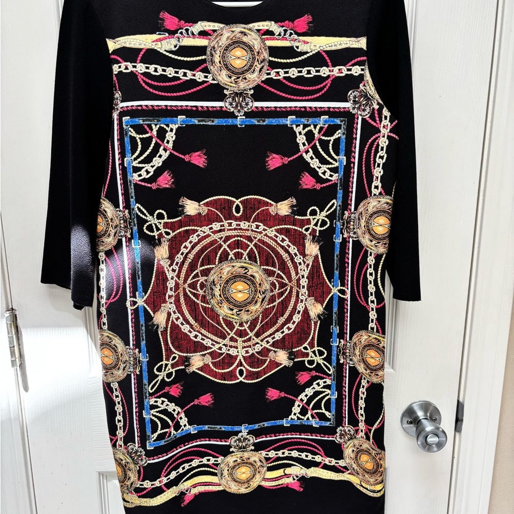 Zara Black Dress with Gold and Red Accents